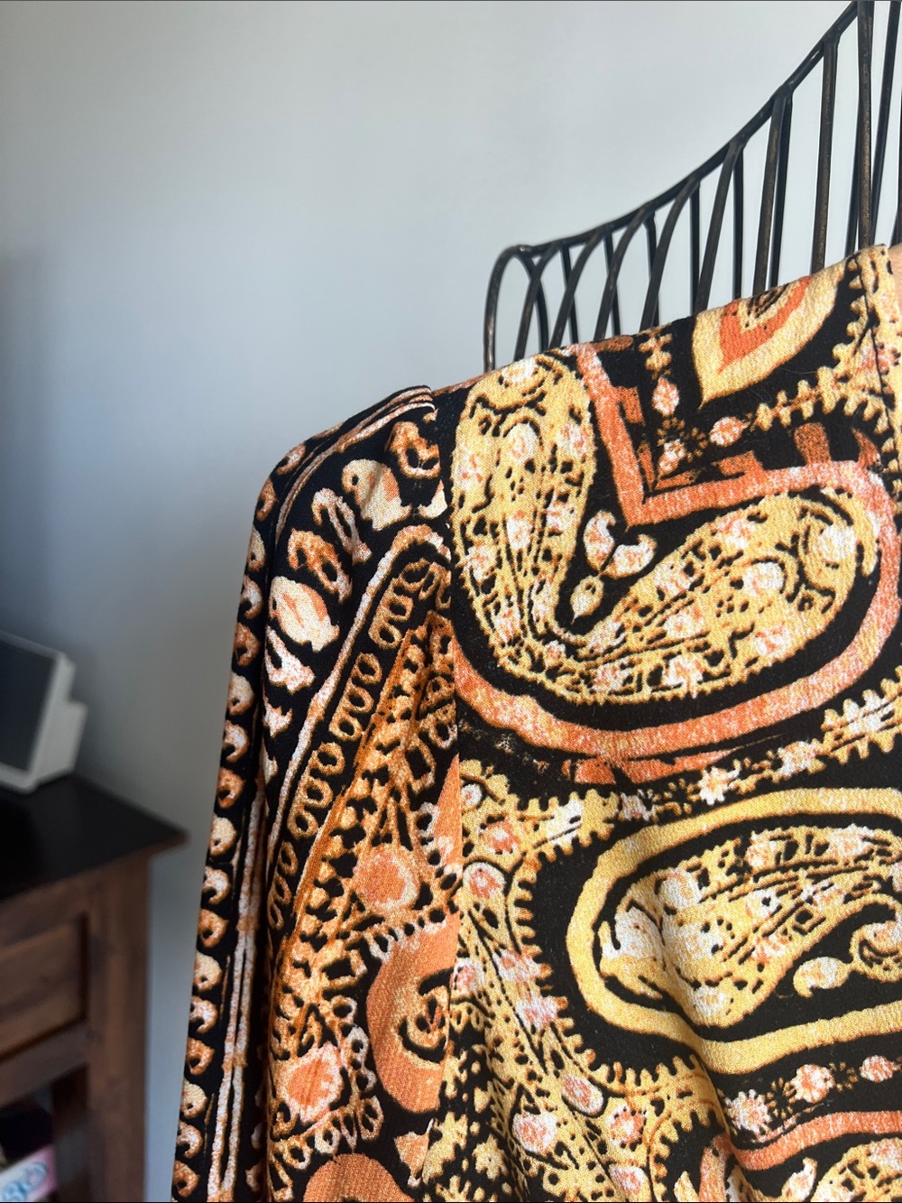 Free People Orange and Gold Paisley V-Neck Long Sleeve Crop Top - Picture 10 of 13